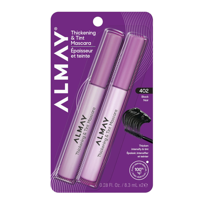 Almay mascara front packaging shows product and shade 402 black benefits