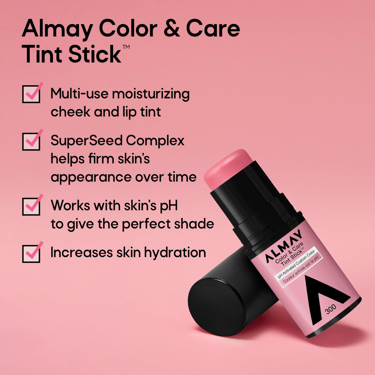 Almay swatch showing creamy tint texture and dewy finish benefit