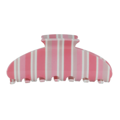 Almere front view of pink stripe and camo 4-inch hair claw clip showing pattern and secure teeth