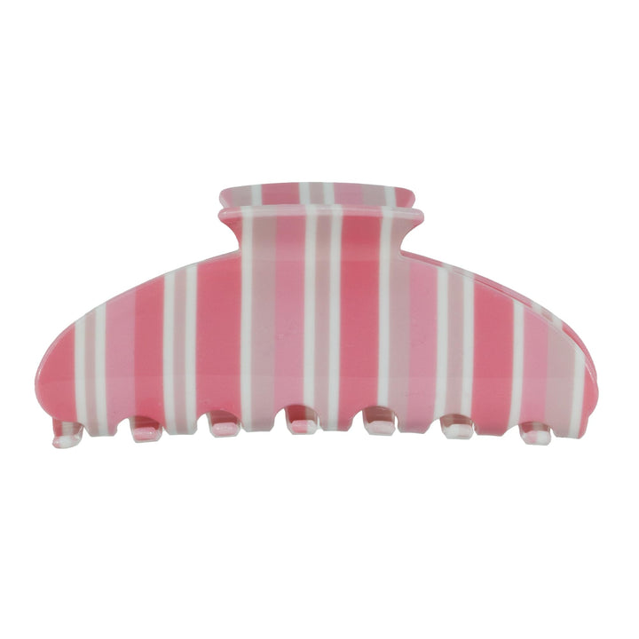 Almere front view of pink stripe and camo 4-inch hair claw clip showing pattern and secure teeth