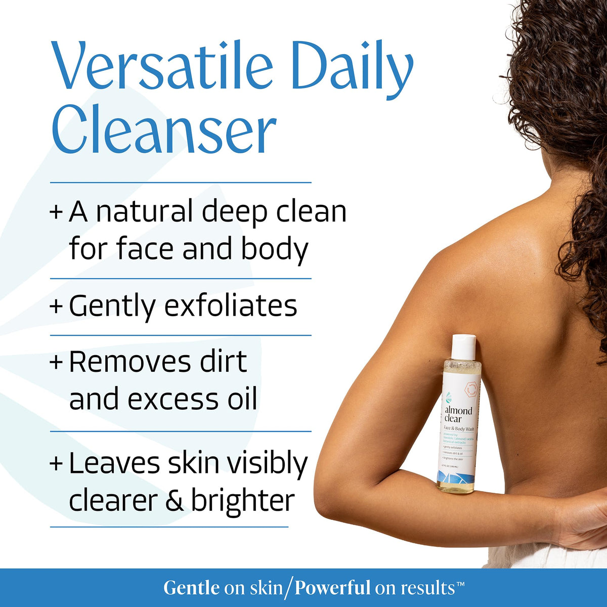 Almond Clear clear gel texture on fingertip illustrating gentle exfoliation