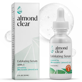 Almond Clear front bottle showing brand and level 1 for clear skin benefits