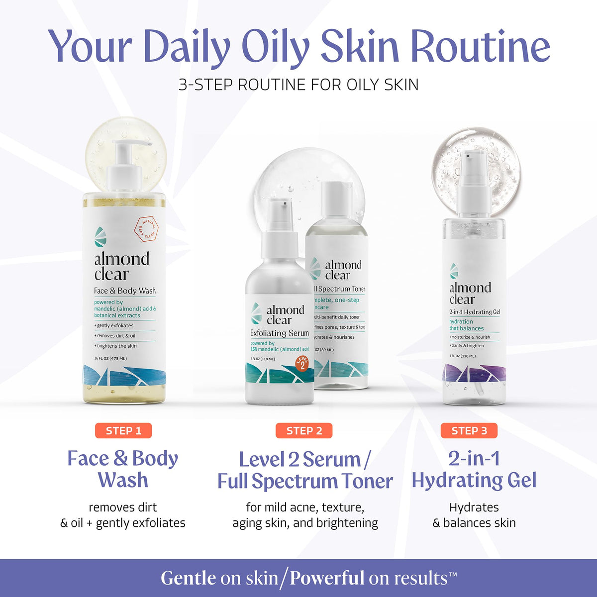 Almond Clear with aloe and hyaluronic visuals emphasizing hydration benefits