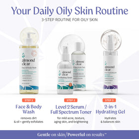 Almond Clear with aloe and hyaluronic visuals emphasizing hydration benefits