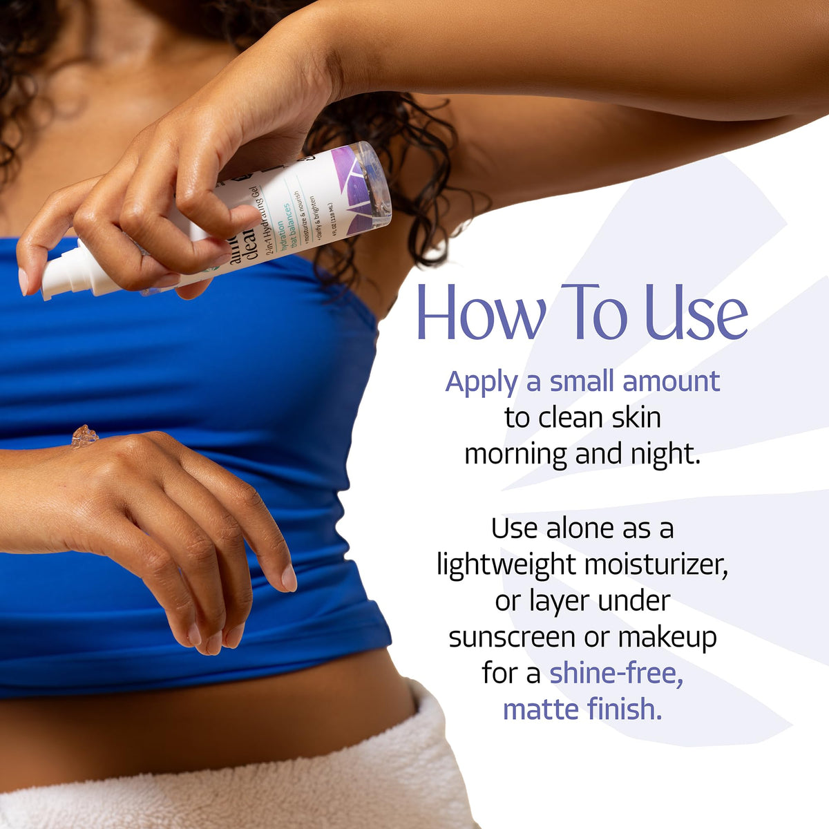 Almond Clear on bathroom shelf in lifestyle scene promoting routine-friendly use