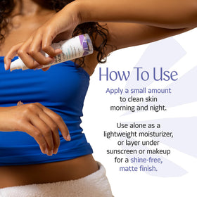 Almond Clear on bathroom shelf in lifestyle scene promoting routine-friendly use