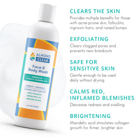 Almond Clear pump and label close-up highlighting ingredients and fragrance-free benefit