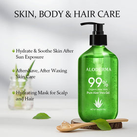 Aloderma gel applied to forearm demonstrating soothing, cooling skin relief