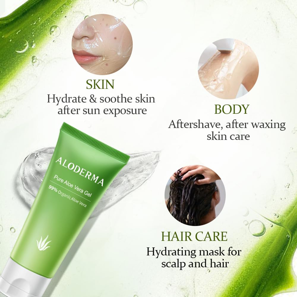 Aloderma back label with ingredients list highlighting organic aloe benefit