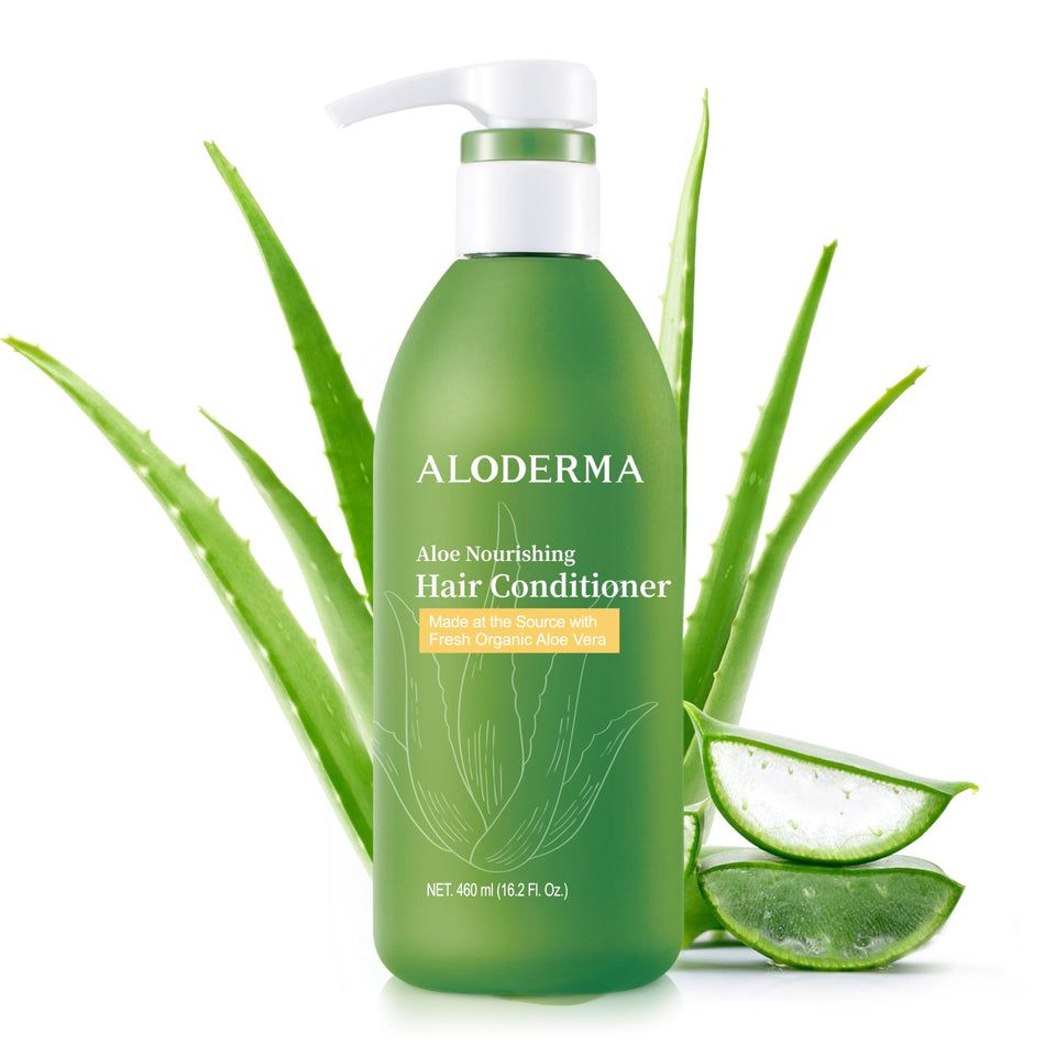 Aloderma front 16oz bottle shows product and benefits
