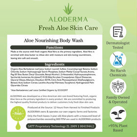 Aloderma bottle beside towel in bathroom conveying daily use and softness