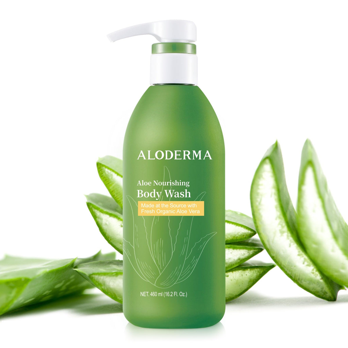 Aloderma front bottle 16oz showing clean design and hydrating benefit