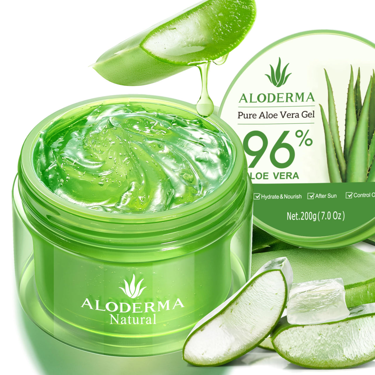 Aloderma front jar showing label and 7.05oz size for clear identification and trust