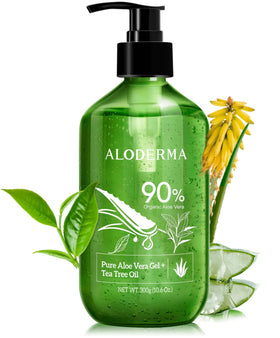 Aloderma front packaging showing 10.6 oz bottle and brand benefits