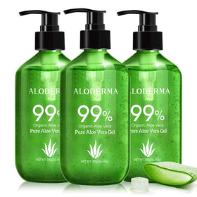 Aloderma front pump bottle showing clean branding and easy dispensing benefit