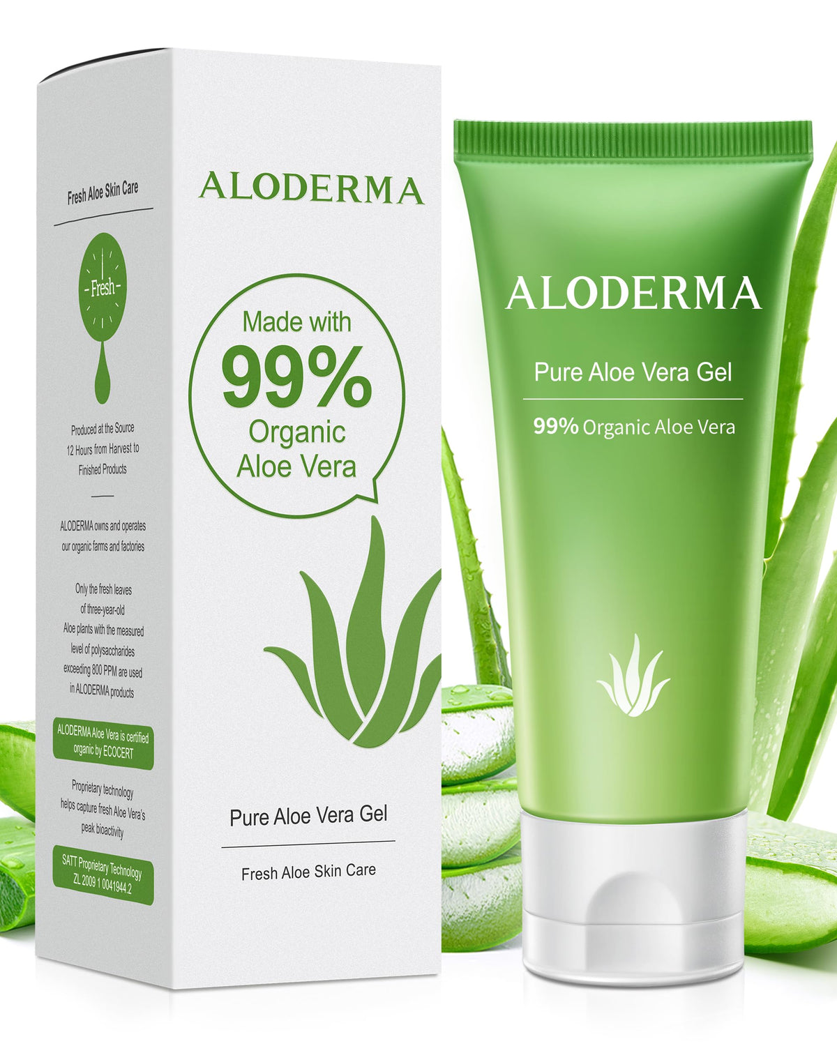 Aloderma front tube showing branding and compact size for easy use
