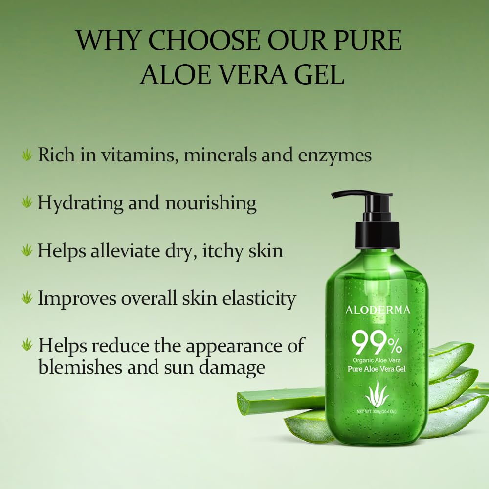Aloderma gel texture close-up highlighting lightweight clear hydration benefit