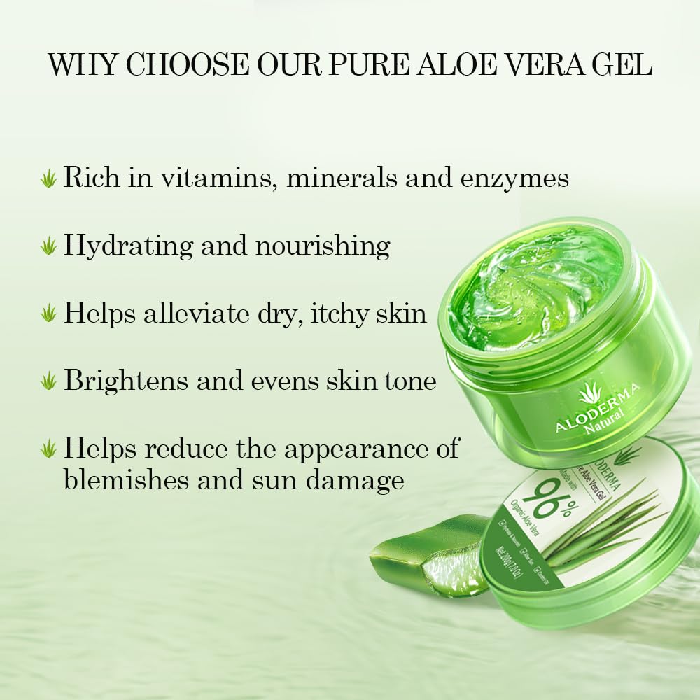 Aloderma open jar revealing clear gel texture and hydrating consistency benefit