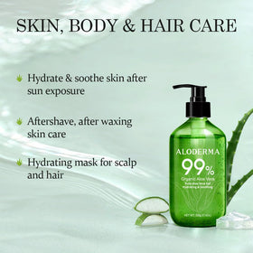 Aloderma pump dispensing gel into palm for quick, mess-free use