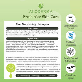 Aloderma shampoo held in hand for scale and portable 16oz convenience