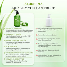 Aloderma pump bottle next to hand to illustrate 17.6oz scale