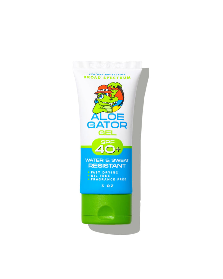 Aloe Gator front packaging showing SPF 40+ protection and clear gel benefit