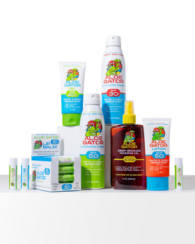 Aloe Gator sunscreen applied on skin showing fast drying and clear finish
