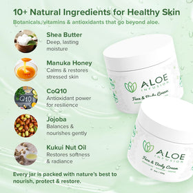 Aloe Infusion ingredients display highlighting natural botanicals and benefits