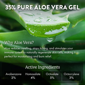 ALOE UP with aloe vera leaf to show 35% pure aloe hydration