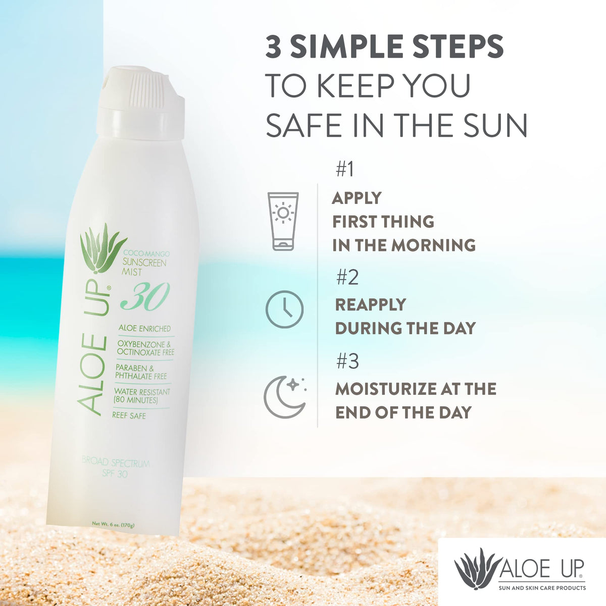 Aloe Up being applied at the beach showing sport-friendly protection