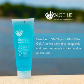 ALOE UP in a beach setting, brand reef-friendly relief after sun exposure