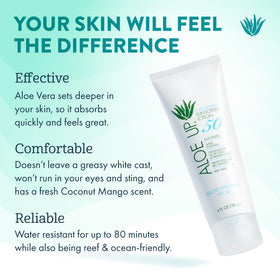Aloe Up close-up of lotion texture highlighting fast absorption