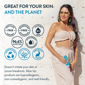 ALOE UP used on face, brand delivering lightweight, non-greasy moisture