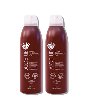 ALOE UP front packaging showing tan oil benefits and SPF