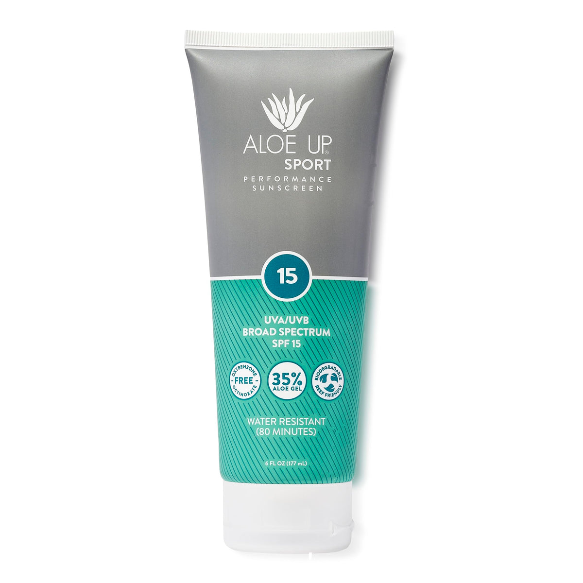 ALOE UP front packaging showing 6 oz bottle and SPF 15 benefit
