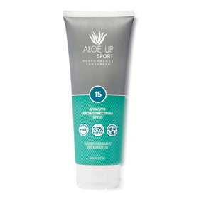 ALOE UP front packaging showing 6 oz bottle and SPF 15 benefit