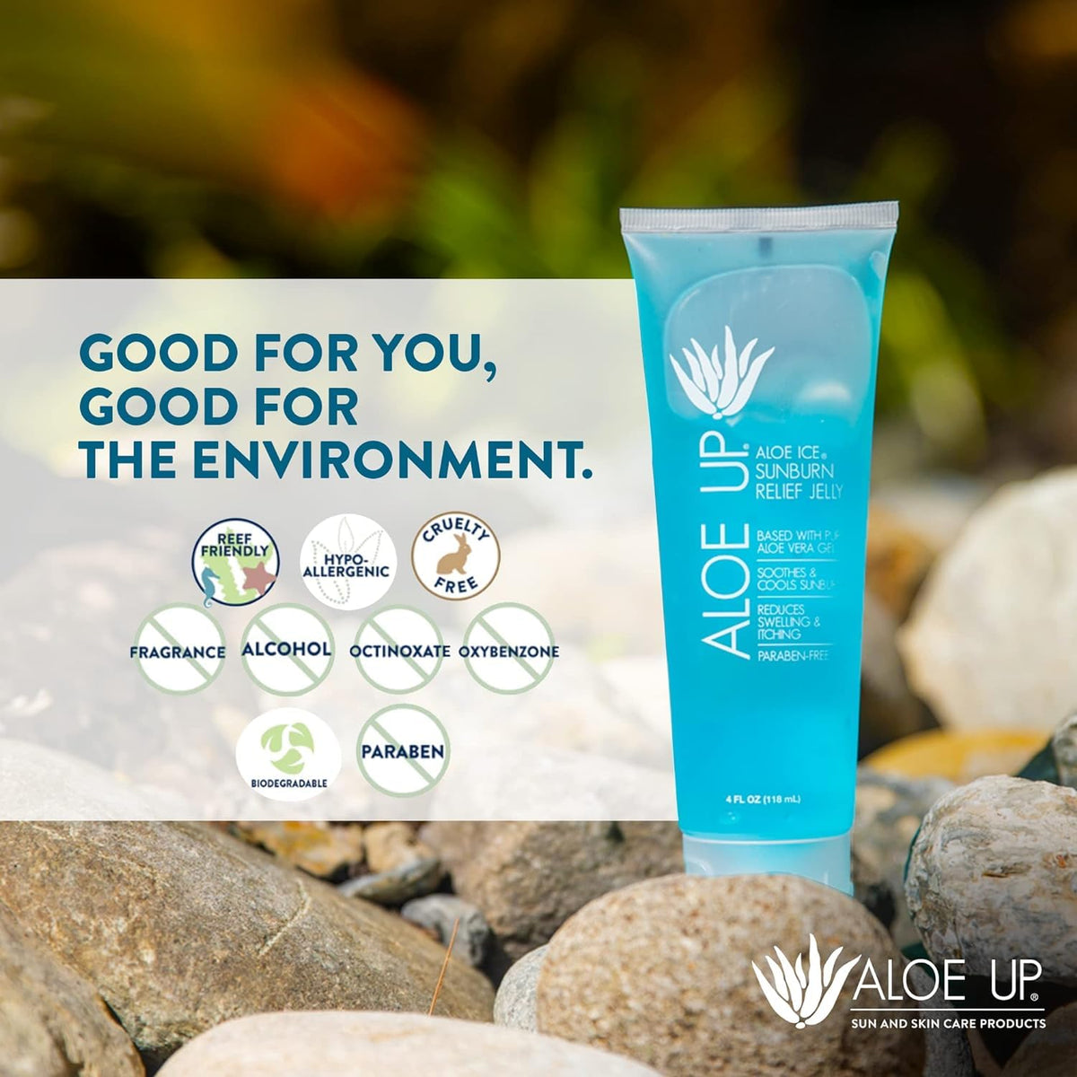 ALOE UP ingredient-label close-up, brand emphasizing 96.6% pure aloe
