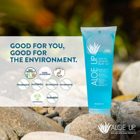ALOE UP ingredient-label close-up, brand emphasizing 96.6% pure aloe