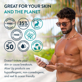 Aloe Up label detail showing ingredient highlights and benefits
