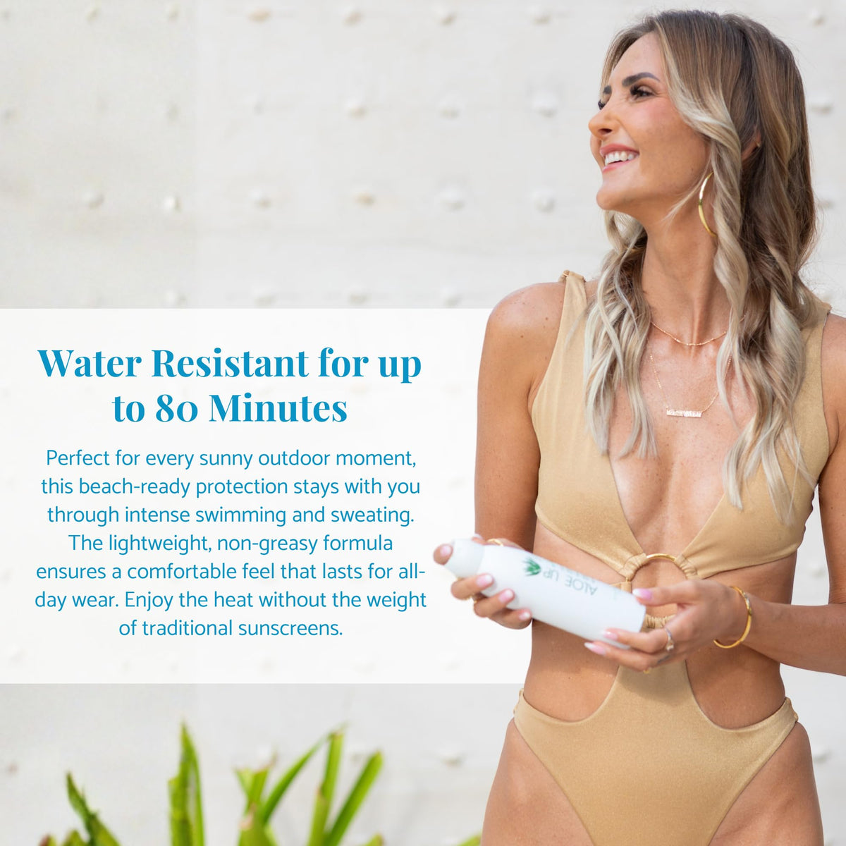 ALOE UP label closeup highlighting ingredient claims without oxybenzone benefit
