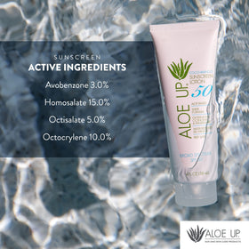 Aloe Up bottle held in hand to show compact 4 oz travel size