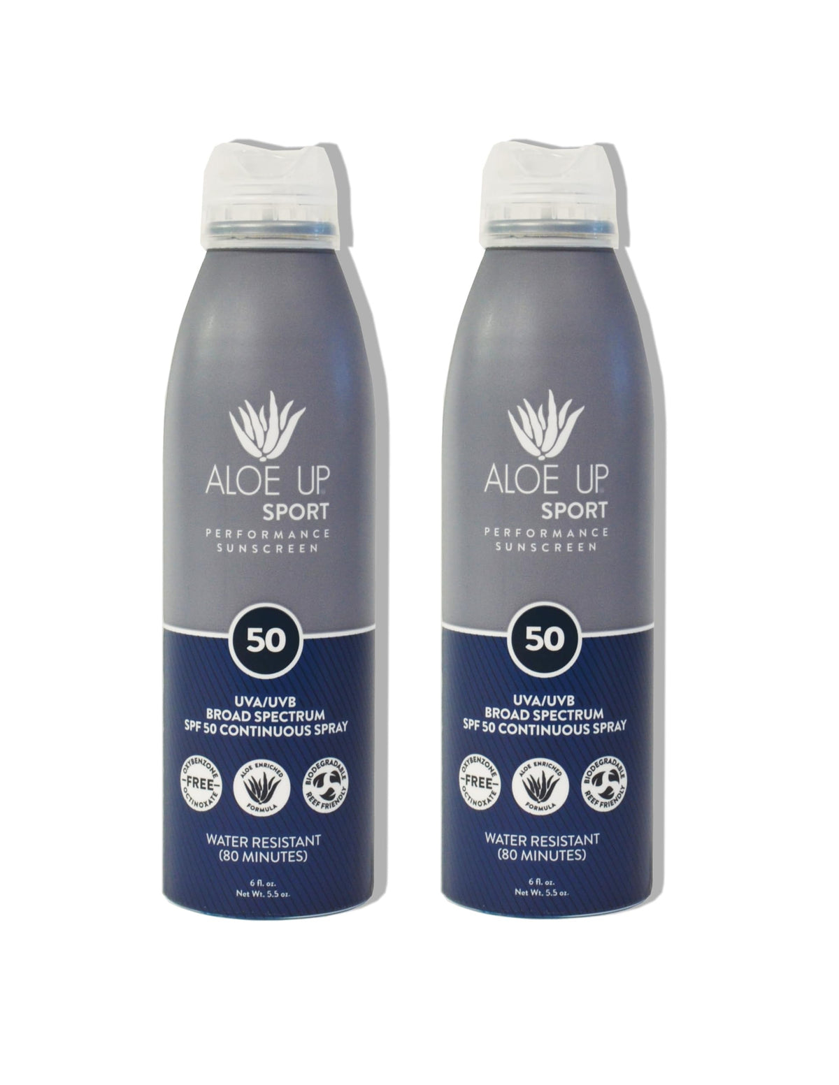 Aloe Up front packaging showing SPF 50 and two-pack convenience