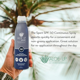 Aloe Up label close-up showing aloe ingredient and reef-friendly benefit