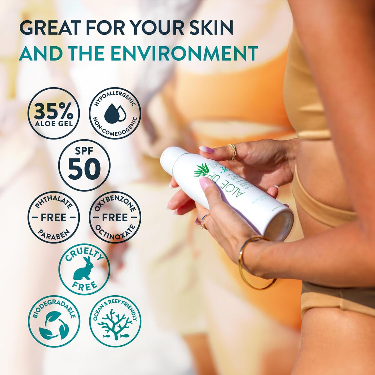 Aloe Up spray in hand demonstrating fast application and even coverage