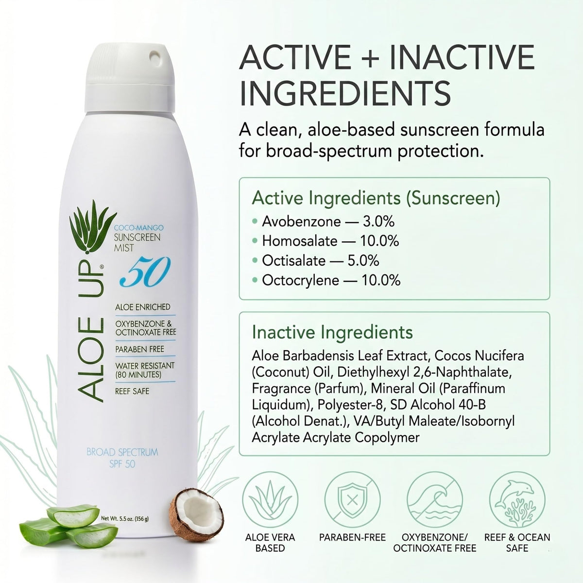 ALOE UP spray mist applied at beach demonstrating fast, even coverage