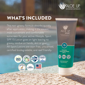 ALOE UP being splashed with water showing 80-minute water resistance