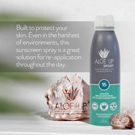 ALOE UP water-resistant demo at pool showing durability