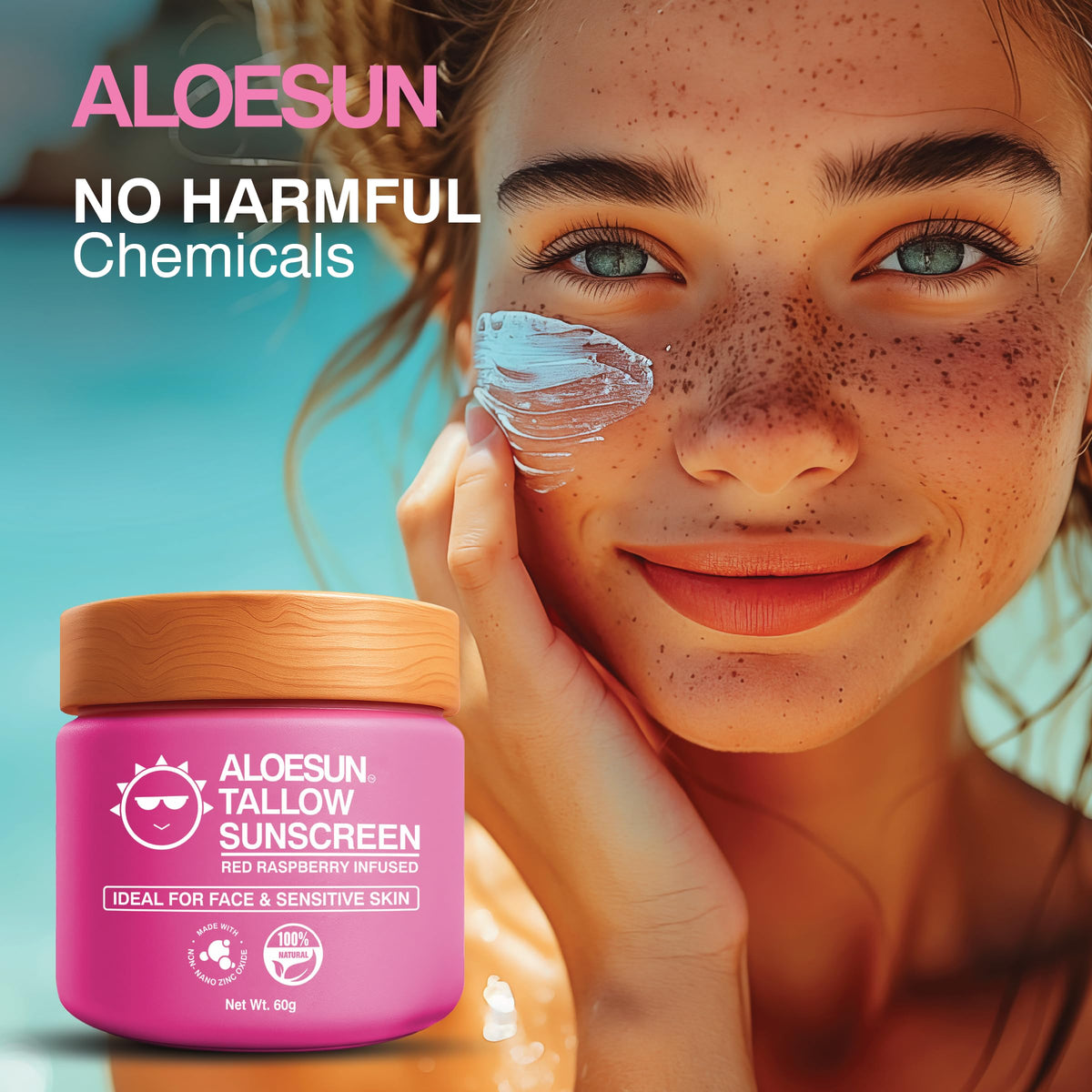 ALOESUN applying sunscreen on forearm demonstrating quick absorption and non-greasy feel