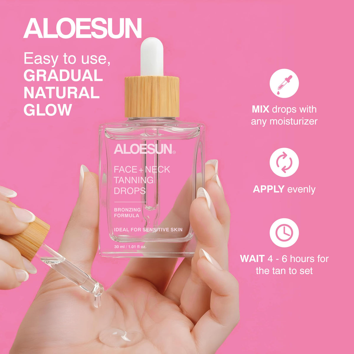 ALOESUN drops mixed into moisturizer showing easy customization of shade