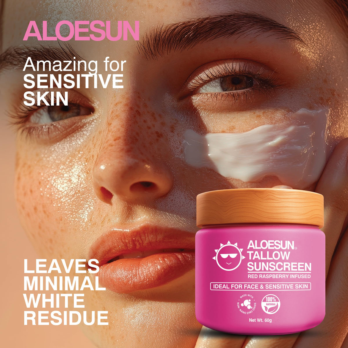 ALOESUN used on a baby's shoulder highlighting gentle formula for sensitive skin